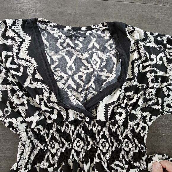 Calessa Womens Size XL Black White Demask Maxi Dress Elastic Waist Dolman Sleeve - Picture 6 of 6